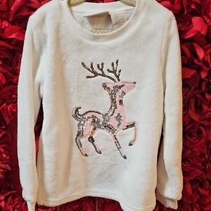 Cynthia Rowley NWT Girls White Reindeer Plush Sequin Top Size 5/6